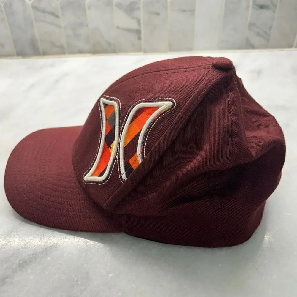 Hurley By Yupoong Flexfit Embossed Logo Fitted Six Panel Hat Cap Maroon S-M
